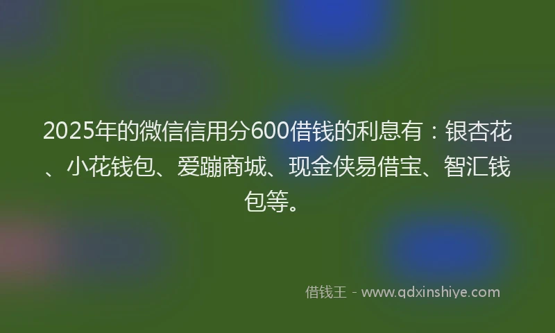 2025年的微信信用分600借钱的利息有：银杏花、小花钱包、爱蹦商城、现金侠易借宝、智汇钱包等。