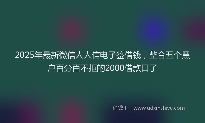 2025年最新微信人人信电子签借钱，整合五个黑户百分百不拒的2000借款口子