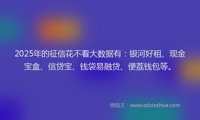 2025年的征信花不看大数据有：银河好租、现金宝盒、信贷宝、钱袋易融贷、便荔钱包等。