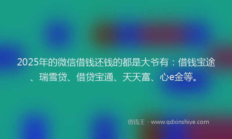 2025年的微信借钱还钱的都是大爷有：借钱宝途、瑞雪贷、借贷宝通、天天富、心e金等。