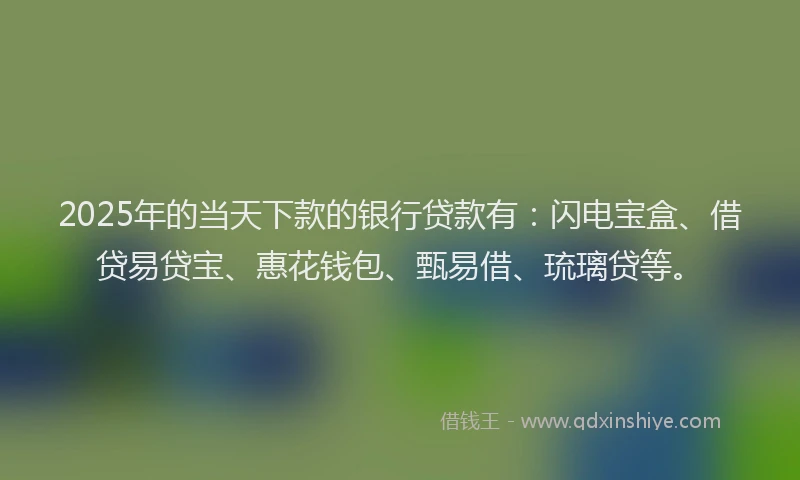 2025年的当天下款的银行贷款有：闪电宝盒、借贷易贷宝、惠花钱包、甄易借、琉璃贷等。