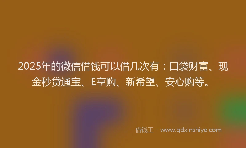 2025年的微信借钱可以借几次有：口袋财富、现金秒贷通宝、E享购、新希望、安心购等。