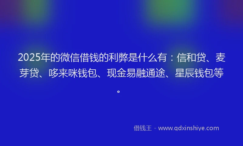 2025年的微信借钱的利弊是什么有：信和贷、麦芽贷、哆来咪钱包、现金易融通途、星辰钱包等。