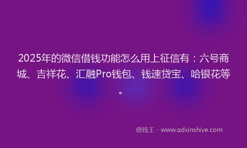 2025年的微信借钱功能怎么用上征信有：六号商城、吉祥花、汇融Pro钱包、钱速贷宝、哈银花等。
