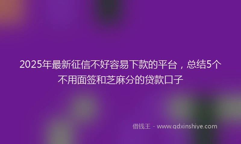 2025年最新征信不好容易下款的平台，总结5个不用面签和芝麻分的贷款口子
