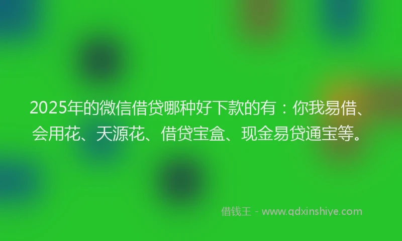 2025年的微信借贷哪种好下款的有：你我易借、会用花、天源花、借贷宝盒、现金易贷通宝等。