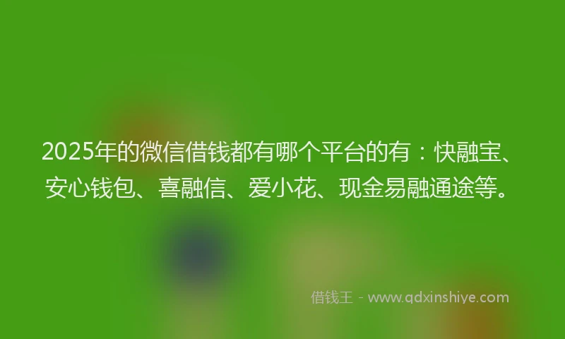 2025年的微信借钱都有哪个平台的有：快融宝、安心钱包、喜融信、爱小花、现金易融通途等。