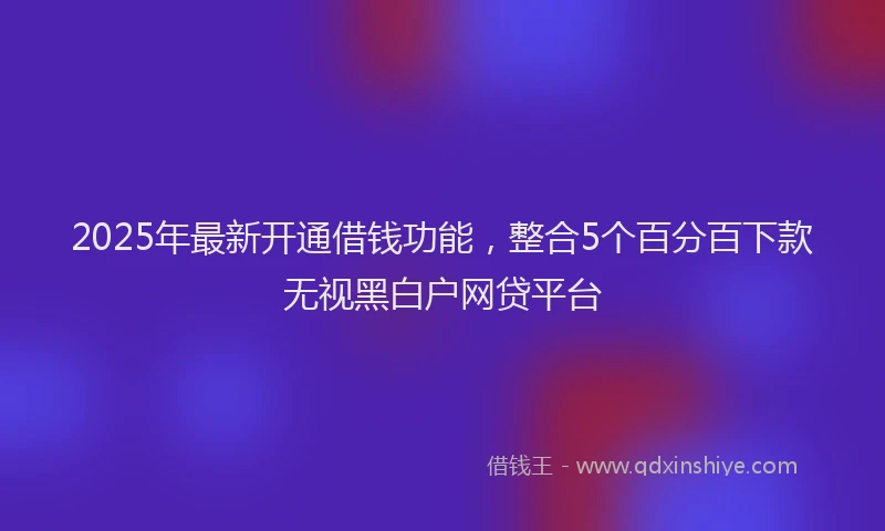 2025年最新开通借钱功能，整合5个百分百下款无视黑白户网贷平台