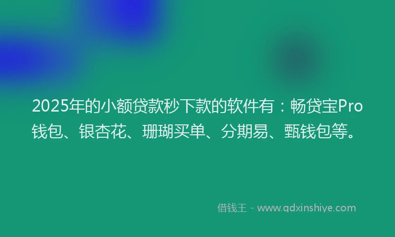 2025年的小额贷款秒下款的软件有：畅贷宝Pro钱包、银杏花、珊瑚买单、分期易、甄钱包等。