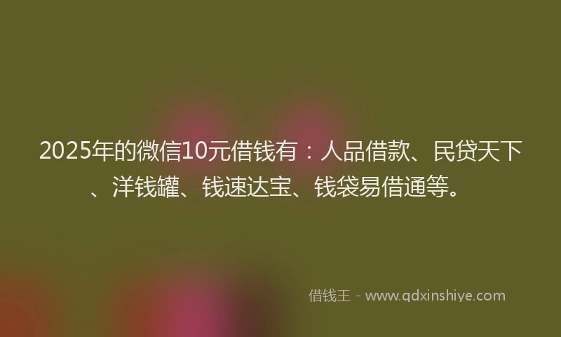 2025年的微信10元借钱有：人品借款、民贷天下、洋钱罐、钱速达宝、钱袋易借通等。