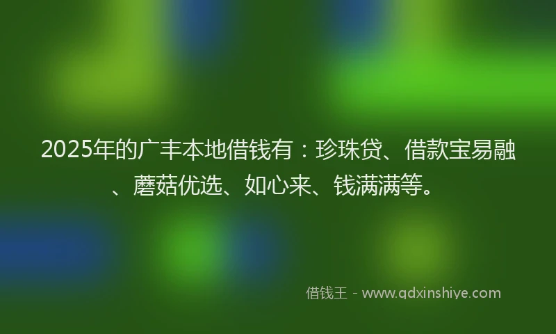 2025年的广丰本地借钱有：珍珠贷、借款宝易融、蘑菇优选、如心来、钱满满等。