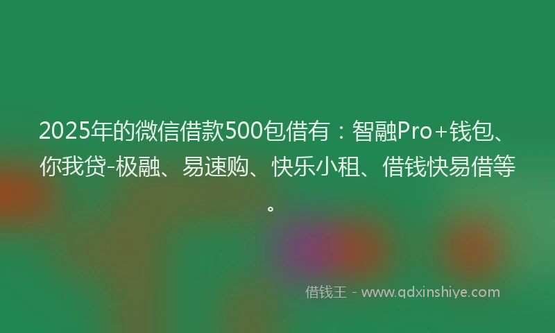 2025年的微信借款500包借有：智融Pro+钱包、你我贷-极融、易速购、快乐小租、借钱快易借等。