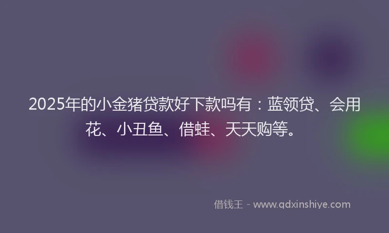 2025年的小金猪贷款好下款吗有：蓝领贷、会用花、小丑鱼、借蛙、天天购等。