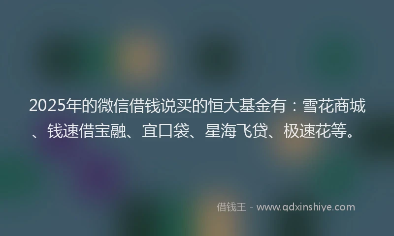 2025年的微信借钱说买的恒大基金有：雪花商城、钱速借宝融、宜口袋、星海飞贷、极速花等。