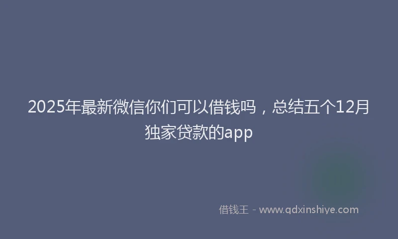 2025年最新微信你们可以借钱吗，总结五个12月独家贷款的app