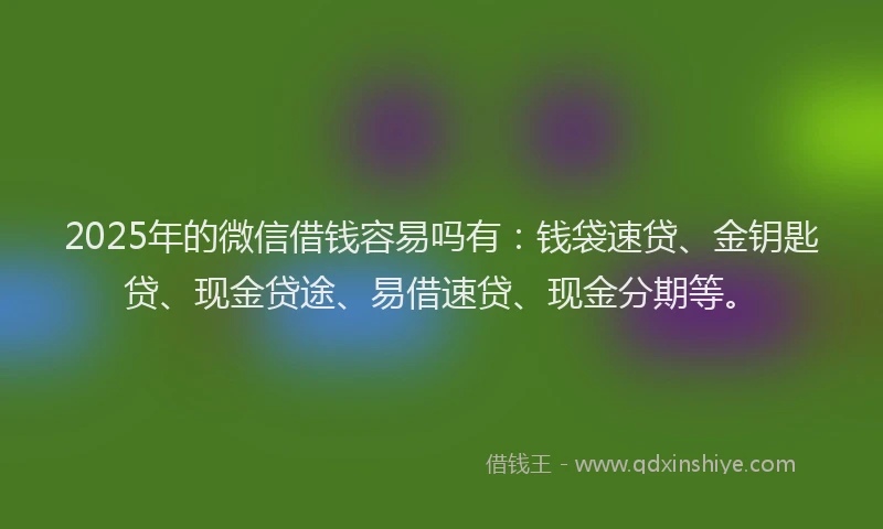 2025年的微信借钱容易吗有：钱袋速贷、金钥匙贷、现金贷途、易借速贷、现金分期等。
