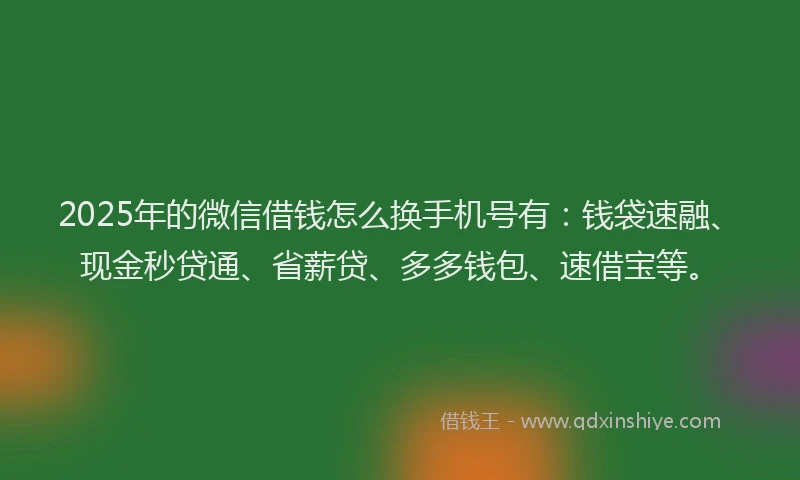 2025年的微信借钱怎么换手机号有：钱袋速融、现金秒贷通、省薪贷、多多钱包、速借宝等。