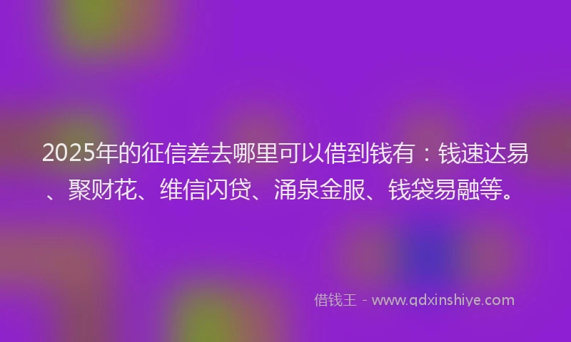 2025年的征信差去哪里可以借到钱有：钱速达易、聚财花、维信闪贷、涌泉金服、钱袋易融等。