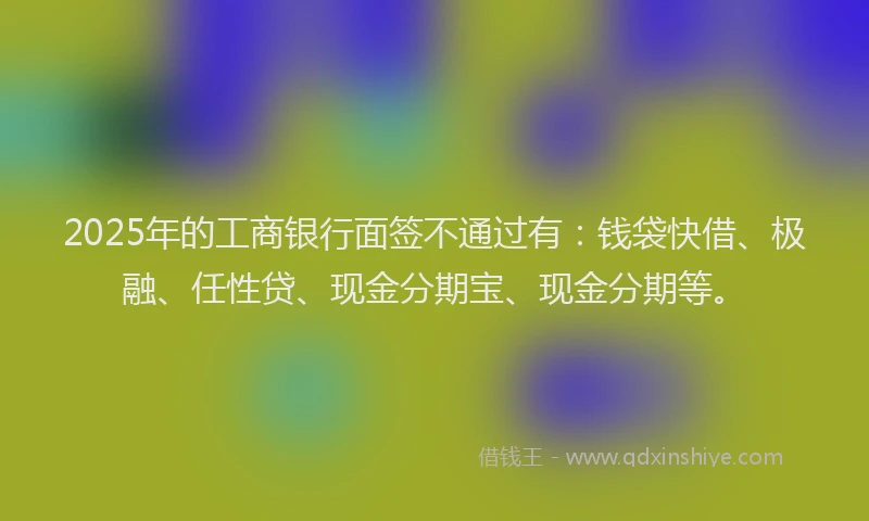 2025年的工商银行面签不通过有：钱袋快借、极融、任性贷、现金分期宝、现金分期等。