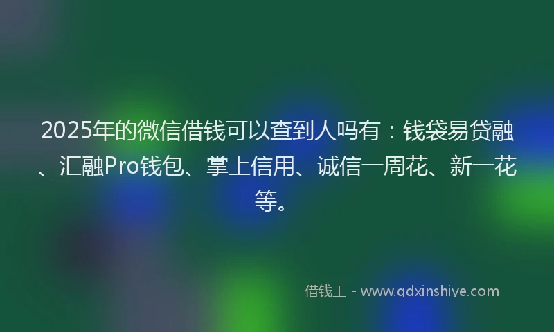 2025年的微信借钱可以查到人吗有：钱袋易贷融、汇融Pro钱包、掌上信用、诚信一周花、新一花等。