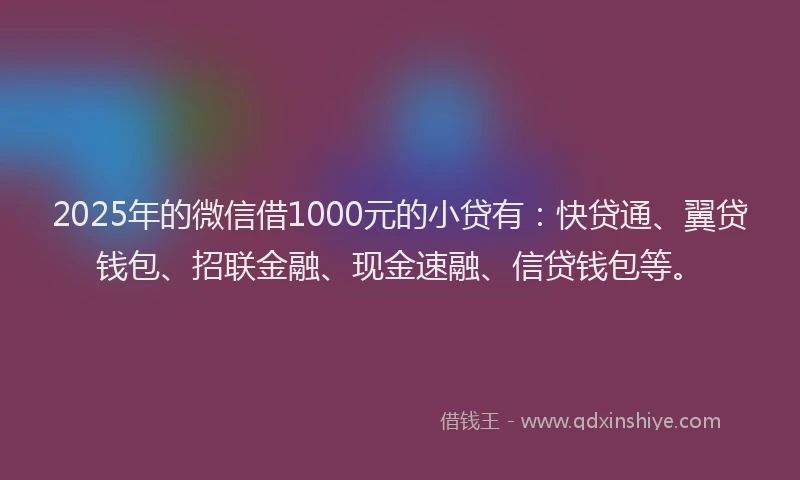 2025年的微信借1000元的小贷有：快贷通、翼贷钱包、招联金融、现金速融、信贷钱包等。