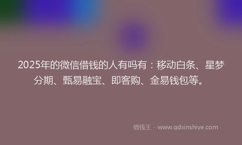 2025年的微信借钱的人有吗有：移动白条、星梦分期、甄易融宝、即客购、金易钱包等。