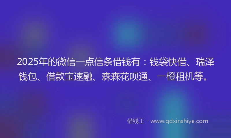 2025年的微信一点信条借钱有：钱袋快借、瑞泽钱包、借款宝速融、森森花呗通、一橙租机等。