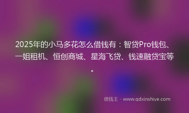 2025年的小马多花怎么借钱有：智贷Pro钱包、一姐租机、恒创商城、星海飞贷、钱速融贷宝等。