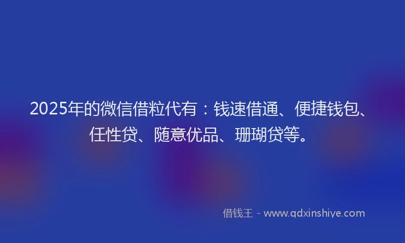 2025年的微信借粒代有：钱速借通、便捷钱包、任性贷、随意优品、珊瑚贷等。