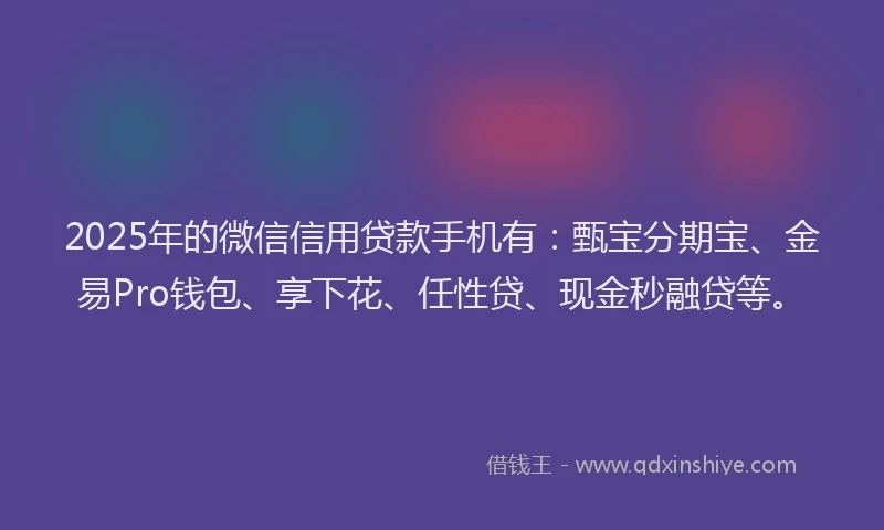 2025年的微信信用贷款手机有：甄宝分期宝、金易Pro钱包、享下花、任性贷、现金秒融贷等。