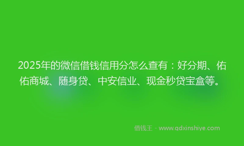 2025年的微信借钱信用分怎么查有：好分期、佑佑商城、随身贷、中安信业、现金秒贷宝盒等。