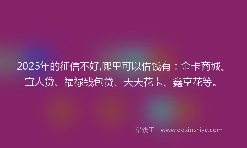 2025年的征信不好,哪里可以借钱有：金卡商城、宜人贷、福禄钱包贷、天天花卡、鑫享花等。