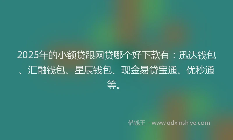 2025年的小额贷跟网贷哪个好下款有：迅达钱包、汇融钱包、星辰钱包、现金易贷宝通、优秒通等。