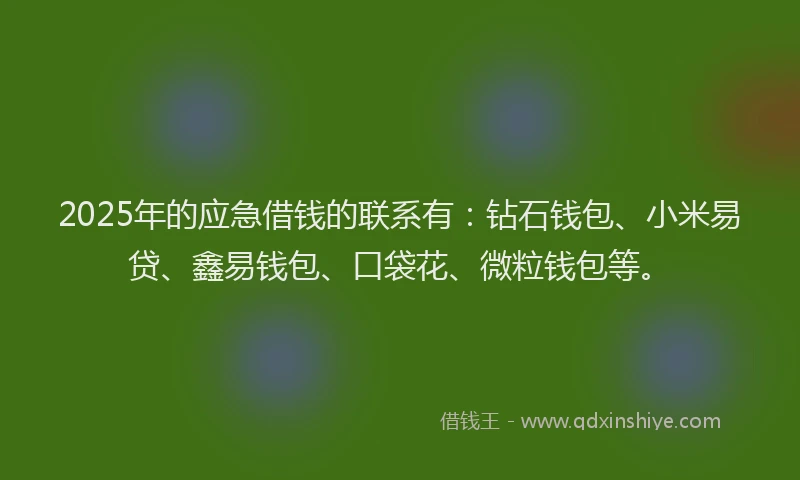 2025年的应急借钱的联系有：钻石钱包、小米易贷、鑫易钱包、口袋花、微粒钱包等。