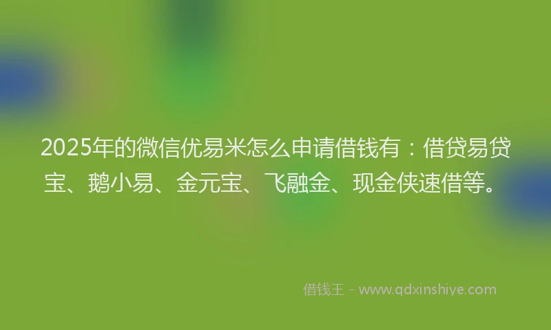 2025年的微信优易米怎么申请借钱有：借贷易贷宝、鹅小易、金元宝、飞融金、现金侠速借等。