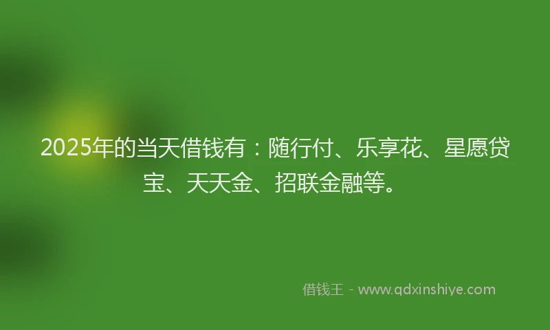 2025年的当天借钱有：随行付、乐享花、星愿贷宝、天天金、招联金融等。