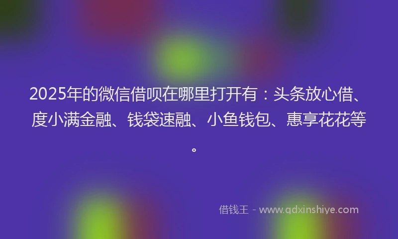 2025年的微信借呗在哪里打开有：头条放心借、度小满金融、钱袋速融、小鱼钱包、惠享花花等。