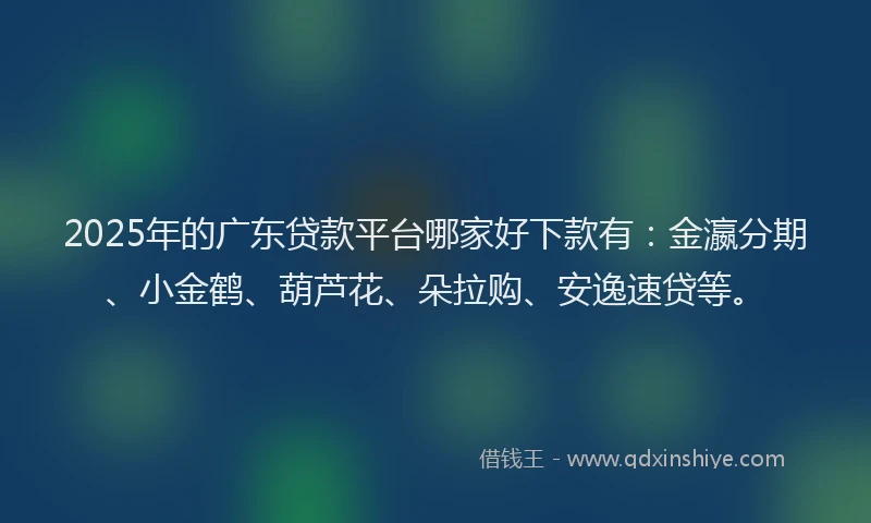 2025年的广东贷款平台哪家好下款有：金瀛分期、小金鹤、葫芦花、朵拉购、安逸速贷等。