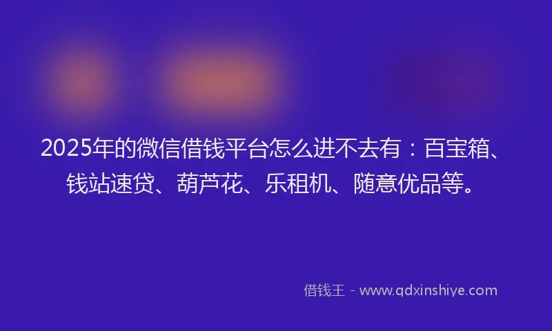 2025年的微信借钱平台怎么进不去有：百宝箱、钱站速贷、葫芦花、乐租机、随意优品等。