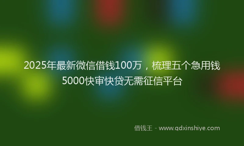 2025年最新微信借钱100万，梳理五个急用钱5000快审快贷无需征信平台