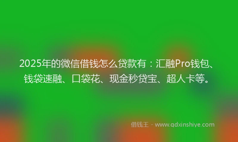 2025年的微信借钱怎么贷款有：汇融Pro钱包、钱袋速融、口袋花、现金秒贷宝、超人卡等。
