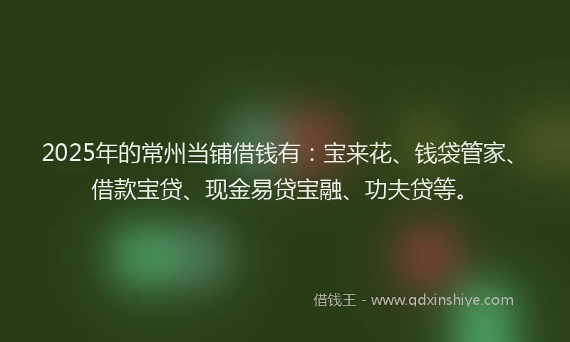 2025年的常州当铺借钱有：宝来花、钱袋管家、借款宝贷、现金易贷宝融、功夫贷等。
