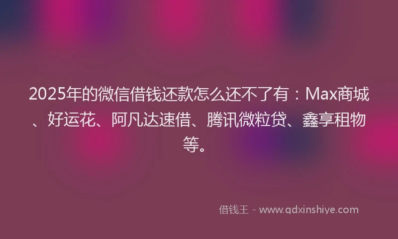 2025年的微信借钱还款怎么还不了有：Max商城、好运花、阿凡达速借、腾讯微粒贷、鑫享租物等。