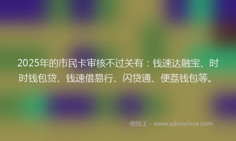 2025年的市民卡审核不过关有：钱速达融宝、时时钱包贷、钱速借易行、闪贷通、便荔钱包等。