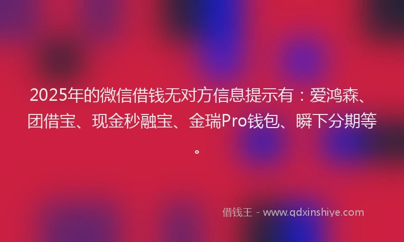 2025年的微信借钱无对方信息提示有：爱鸿森、团借宝、现金秒融宝、金瑞Pro钱包、瞬下分期等。
