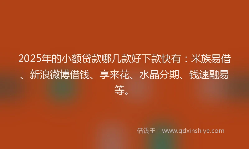 2025年的小额贷款哪几款好下款快有：米族易借、新浪微博借钱、享来花、水晶分期、钱速融易等。