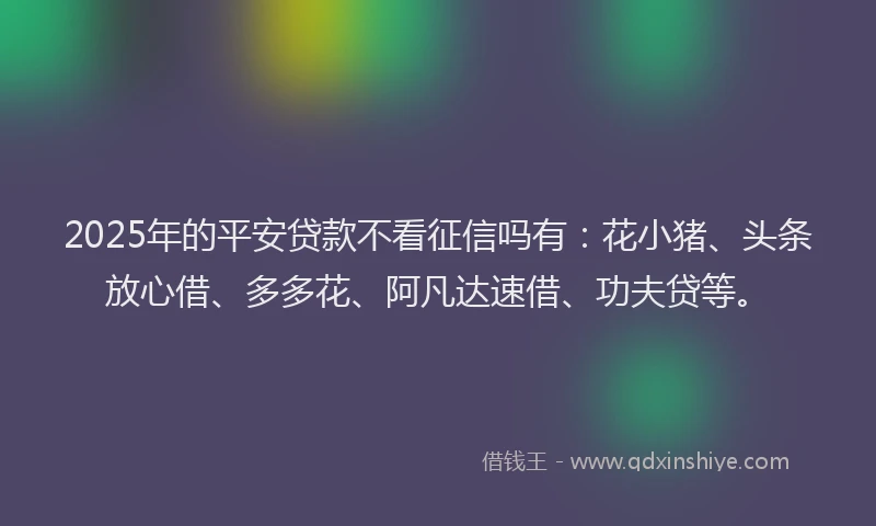 2025年的平安贷款不看征信吗有：花小猪、头条放心借、多多花、阿凡达速借、功夫贷等。