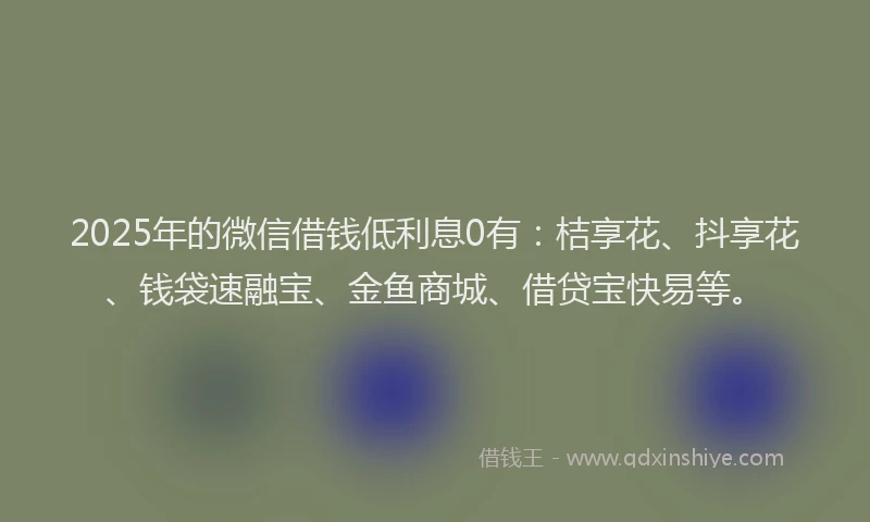 2025年的微信借钱低利息0有：桔享花、抖享花、钱袋速融宝、金鱼商城、借贷宝快易等。