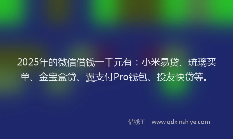 2025年的微信借钱一千元有：小米易贷、琉璃买单、金宝盒贷、翼支付Pro钱包、投友快贷等。
