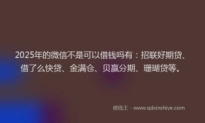 2025年的微信不是可以借钱吗有：招联好期贷、借了么快贷、金满仓、贝赢分期、珊瑚贷等。